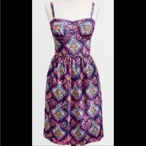 J. Crew Paisley Medallion Dress Sweetheart Neckline Purple Summer Spring 2 - Picture 8 of 8
